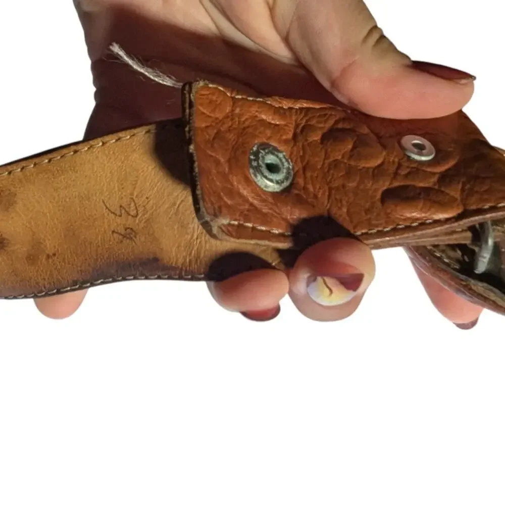 Vtg 1970s Brown Sea Turtle Leather Shell Buckle Western Rodeo Belt 34 - 39